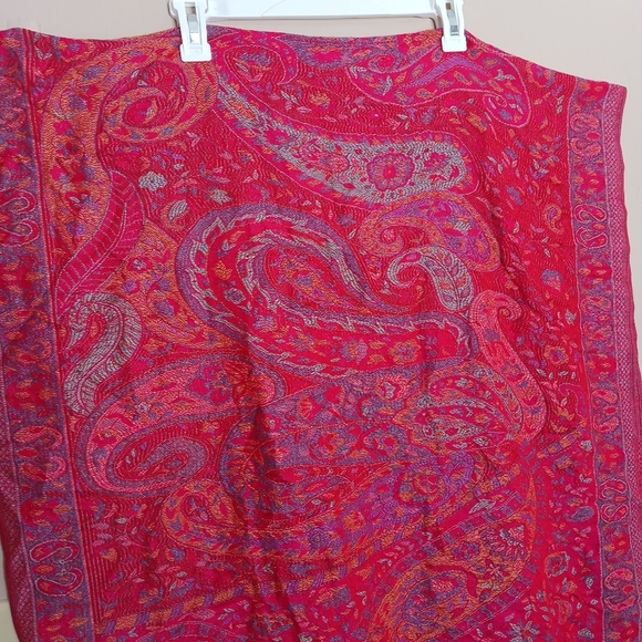 Red Paisley Bohemian Festival Fringe Scarf Shawl 27"X59" - Picture 8 of 10